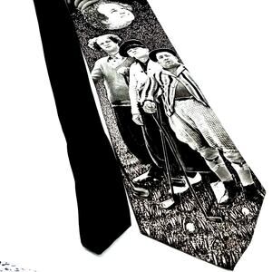 VTG 1994 Ralph Marlin Necktie Golfing Stooges Larry Moe & Curly Tie Made in USA